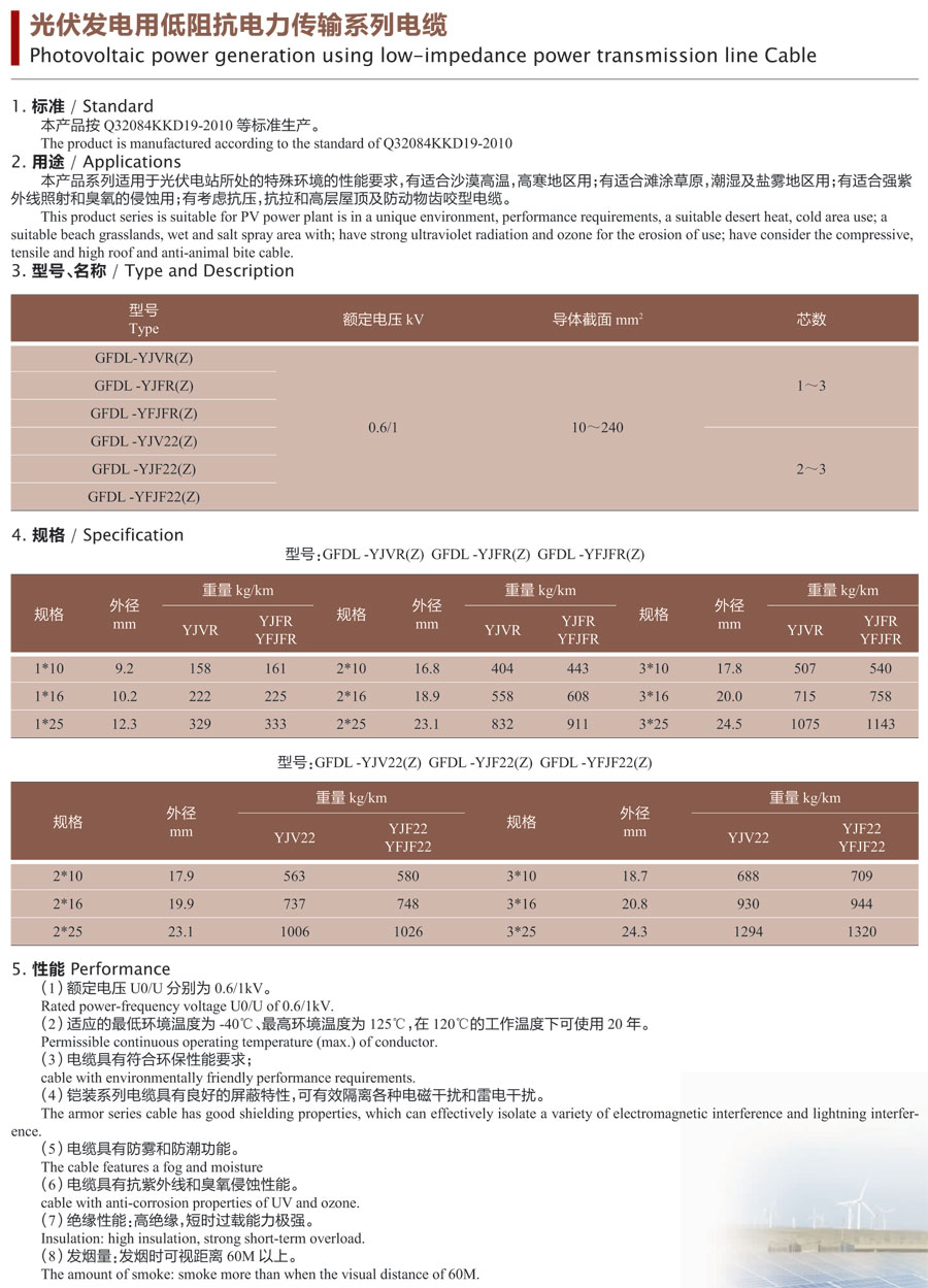 光伏发电用低阻抗电力传输系统电缆